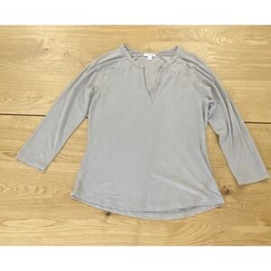 Standard James Perse Henley Shirt Womens Size 2 Beige Long Sleeve * Split Neck V